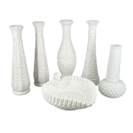 Lot of Milk Glass Vases & Nappy Dish