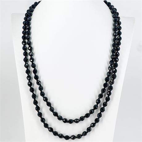 Vintage French Jet Faceted Black Glass Beaded Necklace