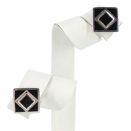 Sterling Silver Black Inlay Geometric Jewelry Set – 925 LT Thailand Earrings