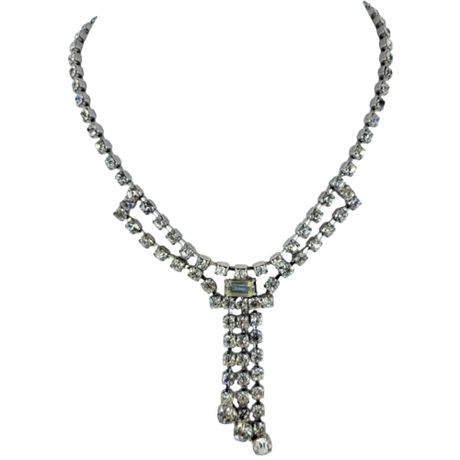 Vintage Prong-Set Rhinestone Fringe Cocktail Necklace