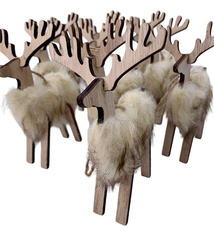 10 Scandinavian Wood & Faux Fur Reindeer Holiday Ornaments