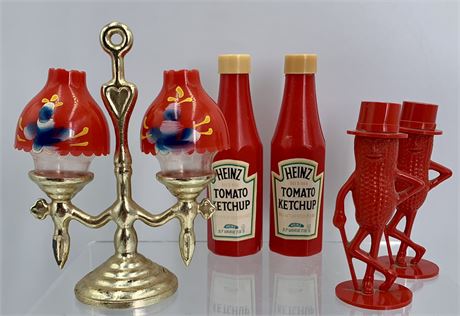 3 Sets of Vintage Novelty Mr. Peanut & Heinz Salt & Pepper Shakers