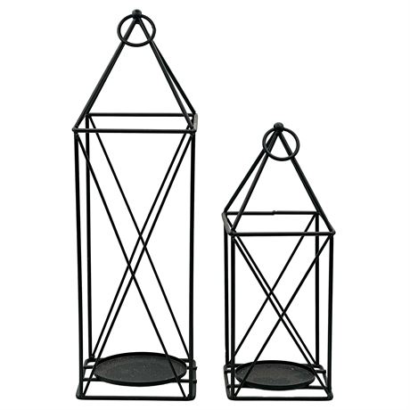 Pair of Metal Open-Frame Lanterns