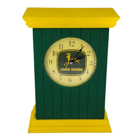 John Deere Wooden Mantle Clock w/ Inside Storage