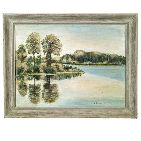 AM Ballarian Oil Painting "Still Water" Fairport Lake, 1957