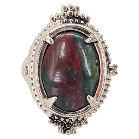 Vtg L.S.P. CO. Sterling Silver Bloodstone Ring, Sz 6.5