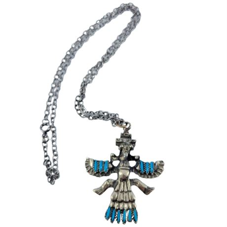 Vintage Faux Turquoise Navajo Thunderbird Pendant Necklace