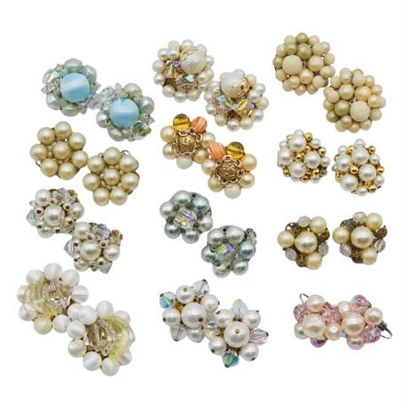 Vintage Bead Cluster Clip Earrings Lot