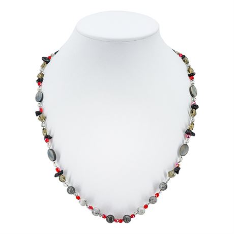 Artisan Made Abalone, Rutilated Quartz, And Faceted Glass Beaded Necklace