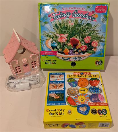 Lot New kids crafts (fairy garden, rock painting) + hand painted ceramic light