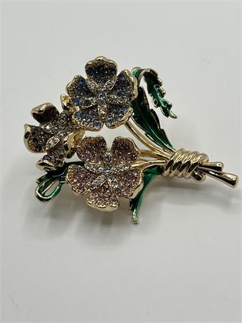 Rare vintage floral rhinestone brooch