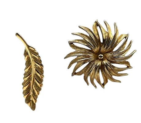 Gold Tone Leaf & Flower Pins