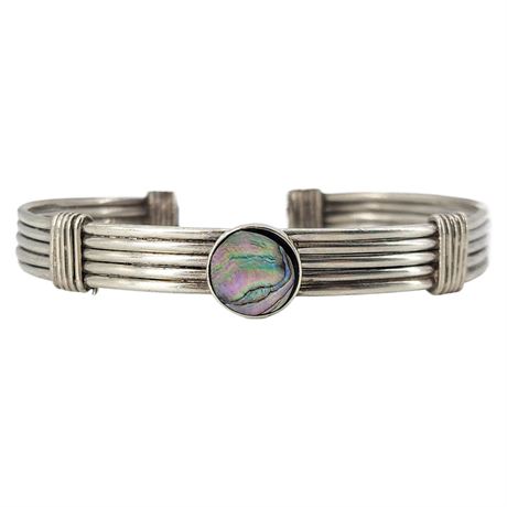 Vintage TAXCO Mexico Sterling Silver Abalone Cuff Bracelet