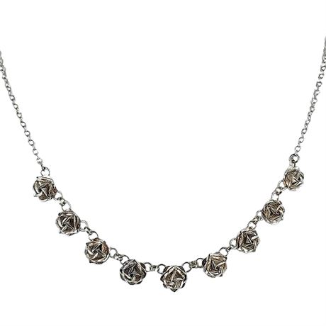Vintage Taxco Mexico Sterling Silver Roses Necklace
