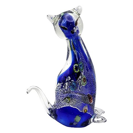 Vintage Murano Style Millefiori Art Glass Cat
