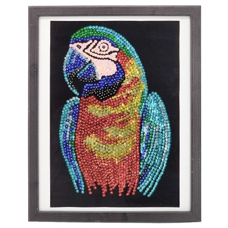 Framed Handmade Sequin Art Parrot