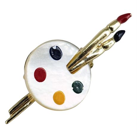 Vintage Mother of Pearl Paint Palette Brooch