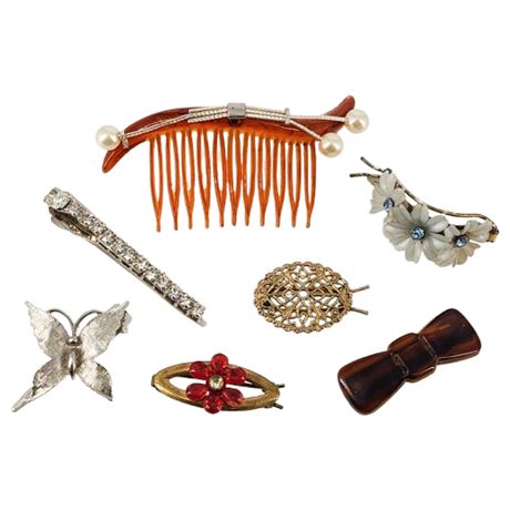 Seven Vintage Hair Clips & Accessories
