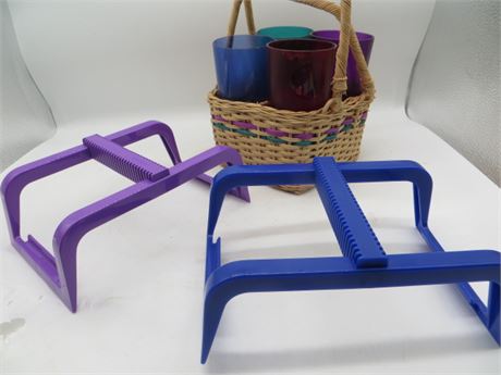 NEW VINTAGE TUPPERWARE SIX PACK CARRIERS & WICKER BASKET W/4 TUMBLERS