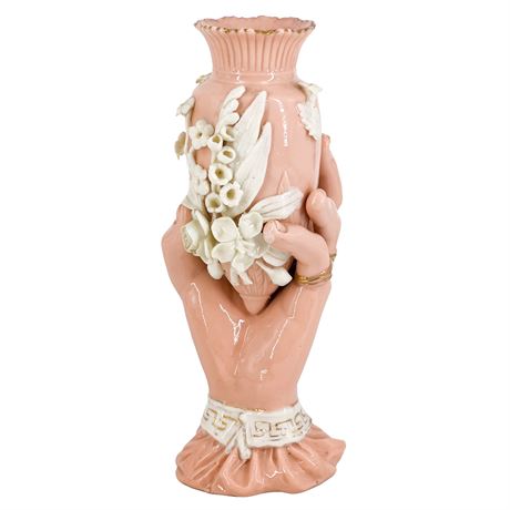Vintage Victorian Style Sculptural Porcelain Floral Hand Vase