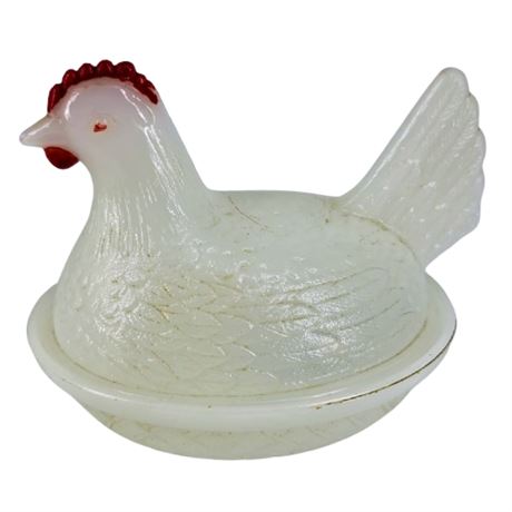 Vintage Indiana Milk Glass Hen Covered Dish
