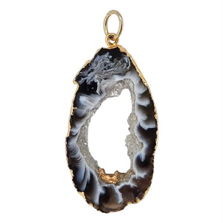 Artisan Made Natural Druzy Agate Crystal Slice Pendant