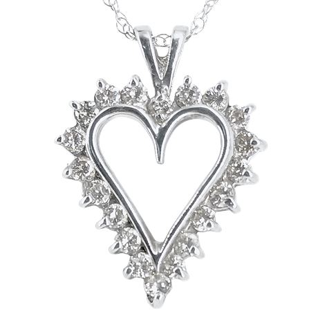 14K White Gold Necklace with 10K White Gold and Diamond Heart Pendant
