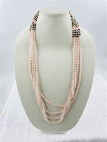 Phenomenal MidCentury Sterling + Pink Quartz Necklace