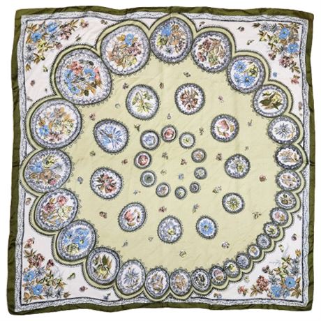 Vintage Unbranded Floral Medallions Silk Scarf