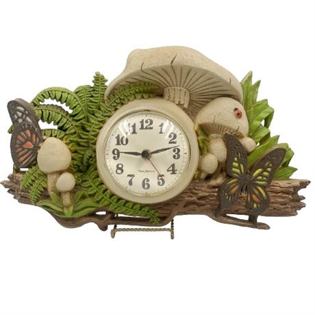 1970s Mushroom and Butterfly Plastic Wall Clock