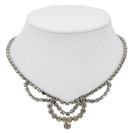 Vtg Prong Set Clear Rhinestone Necklace