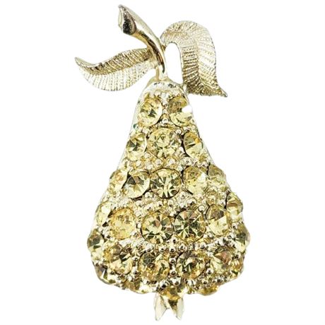 Vintage Yellow-Green Rhinestone Pear Brooch