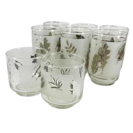 Lot of Vintage Libby Silver Leaf Glasses