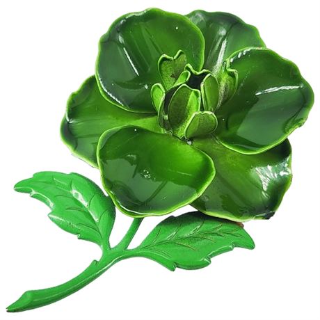 Large Vintage Green Enamel Flower Power Brooch