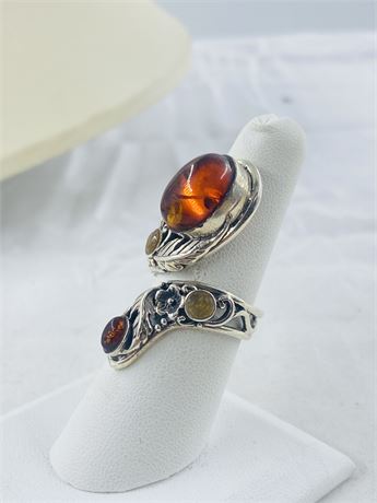 Stunning 9g Sterling Baltic Amber Wrap Ring Size 7