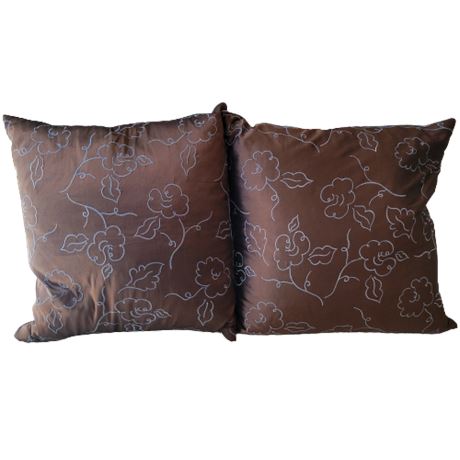 Brown Floral Motif Custom-Made Throw Pillows / Velvet Channel Sham