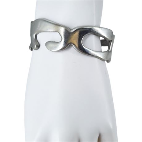 Signed Vintage Pewter Modernist LUCK Letters Cuff Bracelet