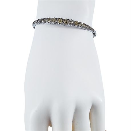 Vintage Art Deco Silver Tone Rhinestone Clamper Bangle Bracelet
