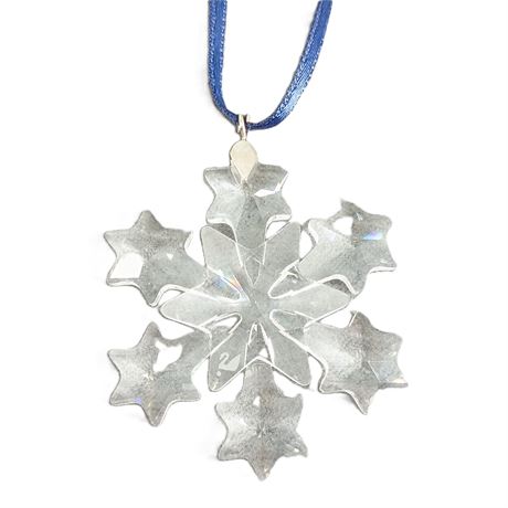 Iridescent Acrylic Snowflake Ornament on Navy Ribbon