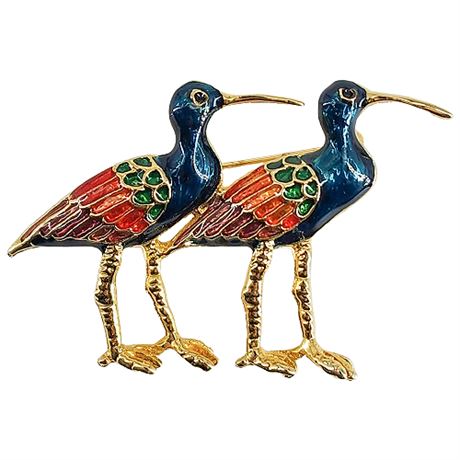Vintage Enamel Storks Brooch