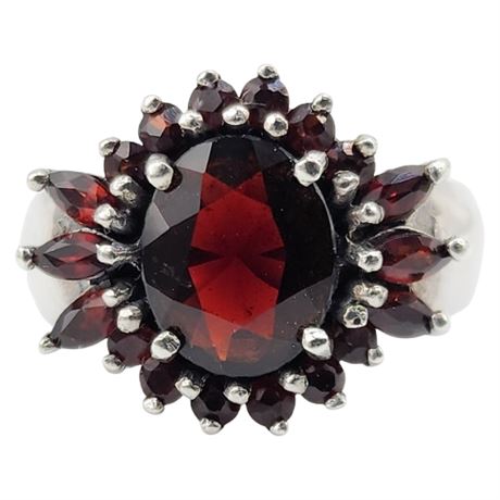 Signed CHAPAL-ZENRAY Sterling Silver Garnet Ring, Sz 7