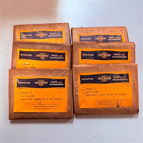 6 NOS WWII Army Surplus Harley Davidson Top Overhaul Gasket Kits