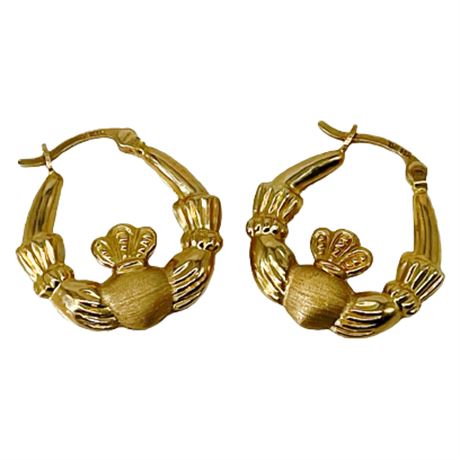 Womens 14K Gold Claddagh Earrings