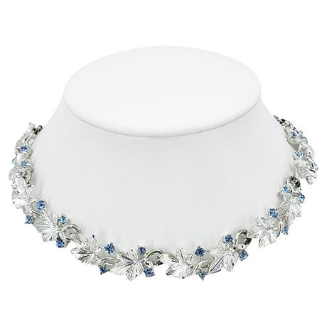 Vtg LISNER Ice Blue Rhinestone Grape Leaves Choker Necklace