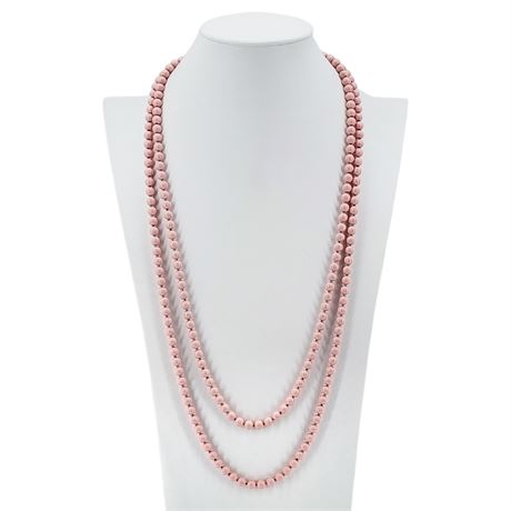 Vintage 61" Pink Enamel Ball Chain Necklace