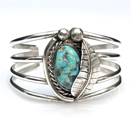 Vintage Sterling Silver Navajo Turquoise Cuff Bracelet