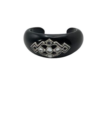 Black hard plastic with rhinestone and metal centerpiece half cuff bracelet