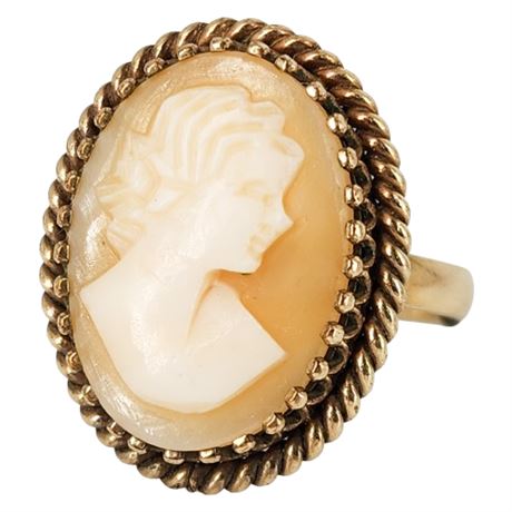 Vintage WINARD Gold Filled Genuine Shell Cameo Adjustable Ring, Sz 6.5-8.5