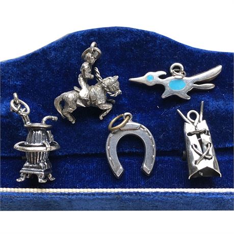 Vintage Sterling Silver Charm Lot - Southwestern Bronco, Horseshoe, Roadrunner