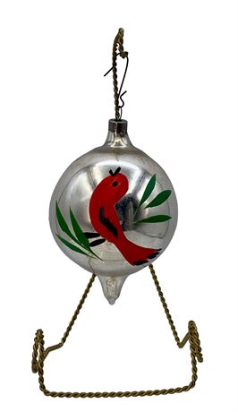 4 3/4” Hand Painted Red Bird Mercury Glass Ornament
